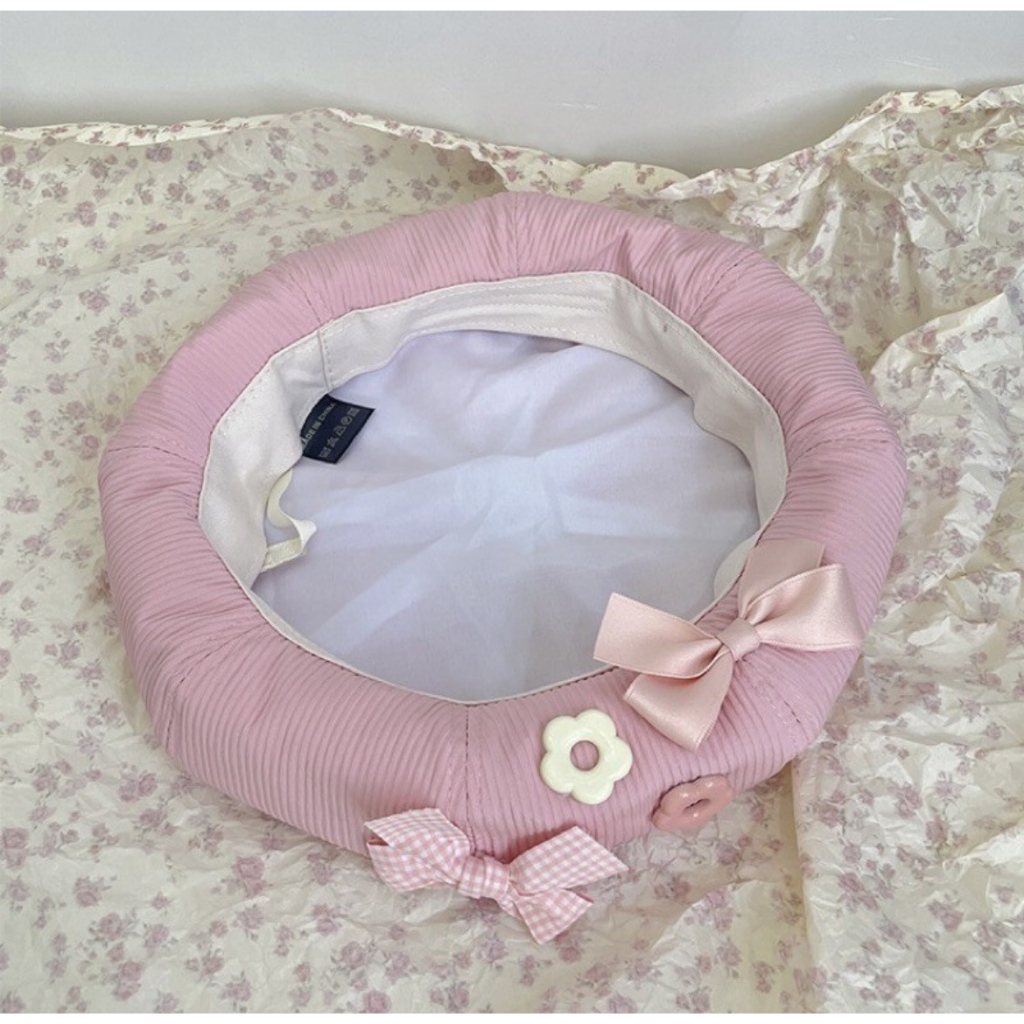 Mũ Beret thoáng khí Đính nơ hoa ngọt ngào thời trang phong cách Hàn Quốc, Hayna Hats M74