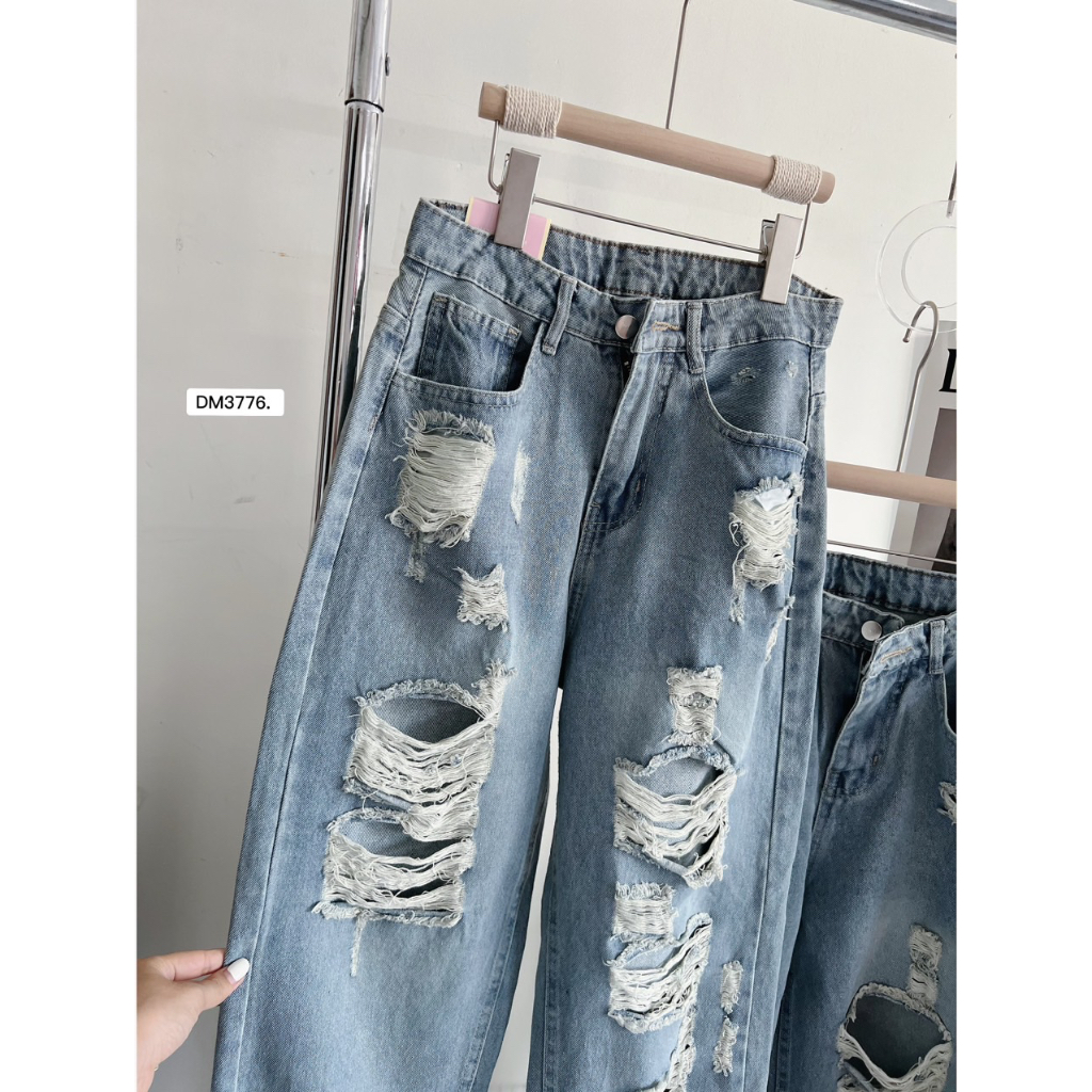 Quần baggy jean ống suông rách mã 3776