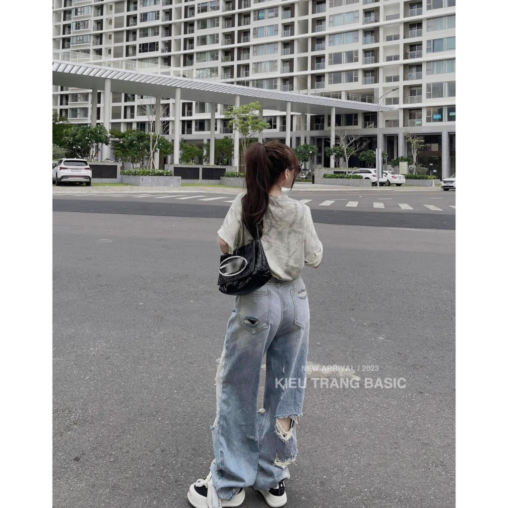 Quần baggy jean ống suông rách mã 3776