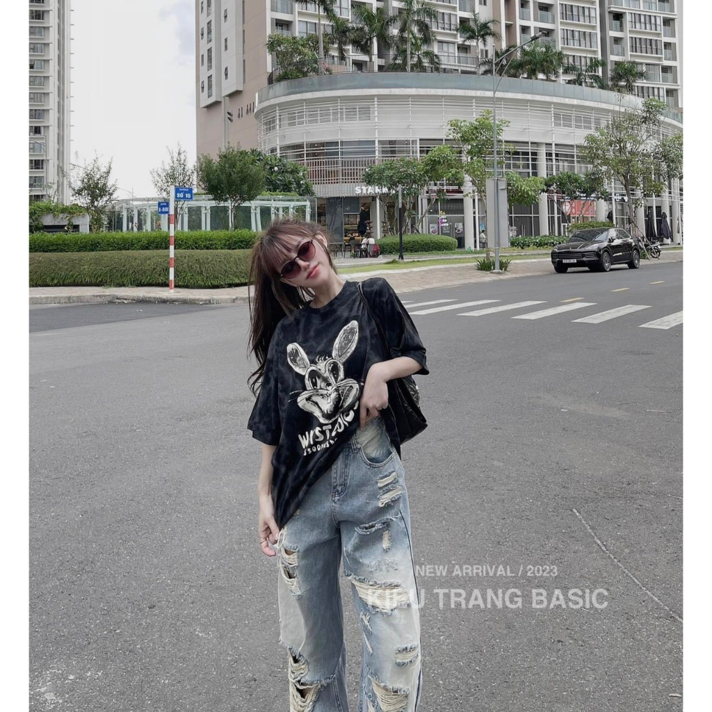Quần baggy jean ống suông rách mã 3776