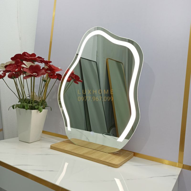 Gương Nội Thất Giá Xưởng LUXHOME. Gương Led trang điểm Để bàn chân gỗ Treo tường LED 3 Màu cảm ứng tùy chỉnh Decor LUX6