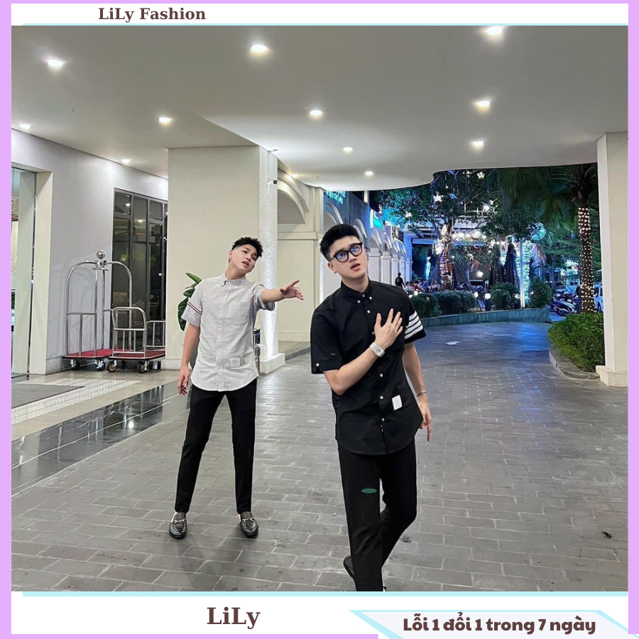 Áo sơ mi tay ngắn unisex nữ nam mặc đèu đẹp, hoạ tiết kẻ có vạch tay siêu hot