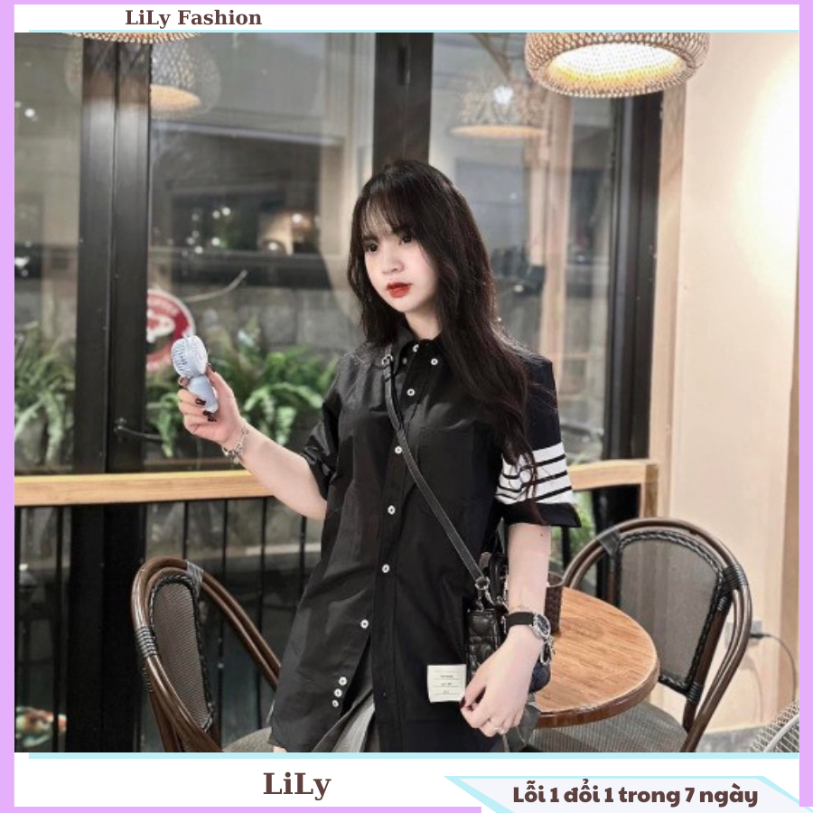 Áo sơ mi tay ngắn unisex nữ nam mặc đèu đẹp, hoạ tiết kẻ có vạch tay siêu hot