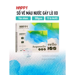 Sổ vẽ Happy Watercolor 300gsm - 15 tờ - gáy lò xo