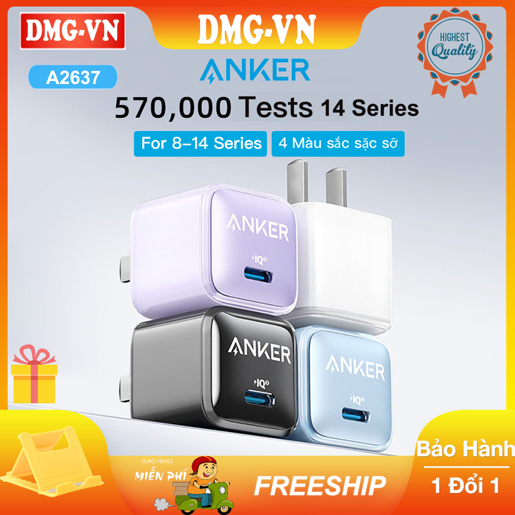 Củ Sạc Nhanh Anker A2637 / A2638 PD 20W Màu sắc sặc sỡ,Cáp Sạc Nhanh A8632 0.9m C to L,Bảo Hành 12T