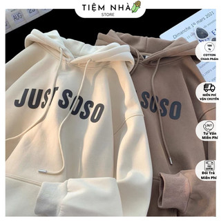 Áo hoodie form rộng tay bồng nam nữ unisexin chữ JUST SOSO