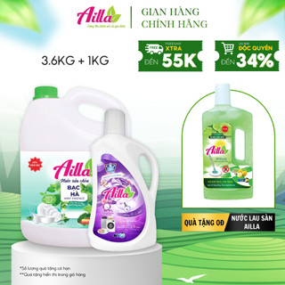 Combo Nước Giặt Xả Kháng Khuẩn Ailla 1KG Hương Cá Ngựa + Nước Rửa Chén Ailla Đánh Bay Dầu Mỡ Nhanh Chóng
