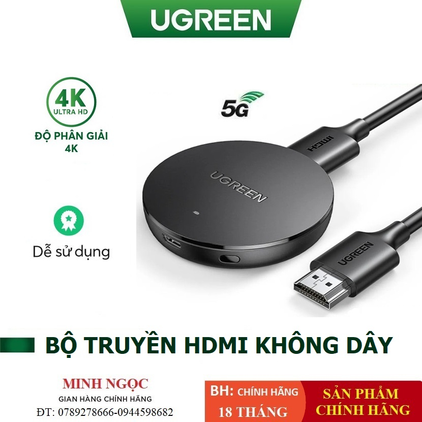 Bộ truyền phát HDMI không dây cho Điện Thoại, Máy Tính Bảng Android/iOS ra Tivi Ugreen 10944 WiFi 2.4G/5G 4K@30Hz