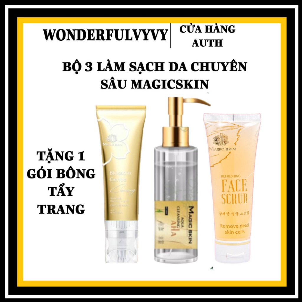 Bộ COMBO Làm sạch chuyên sâu Magic Skin chăm sóc da 3 sp Nước Tẩy Trang, Sữa Rửa Mặt Gel Tẩy Tế bào