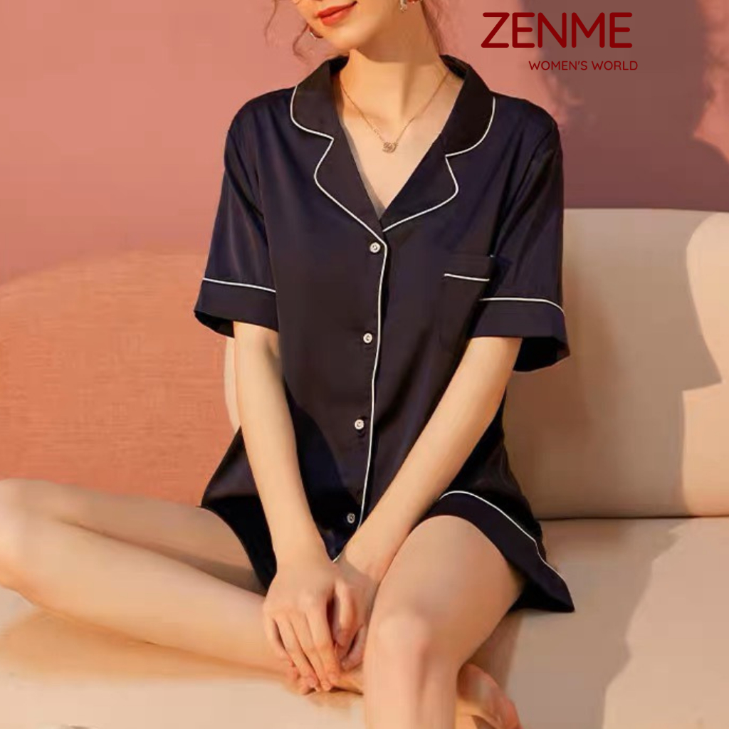 Bộ ngủ Pijama, bộ mặc nhà nữ Lụa Latin quần cộc tay ngắn độc quyền Zen Me PJC0223