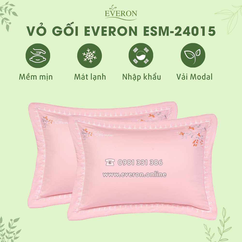 Vỏ gối Everon ESM24015 vải Modal 45*65 màu hồng thêu