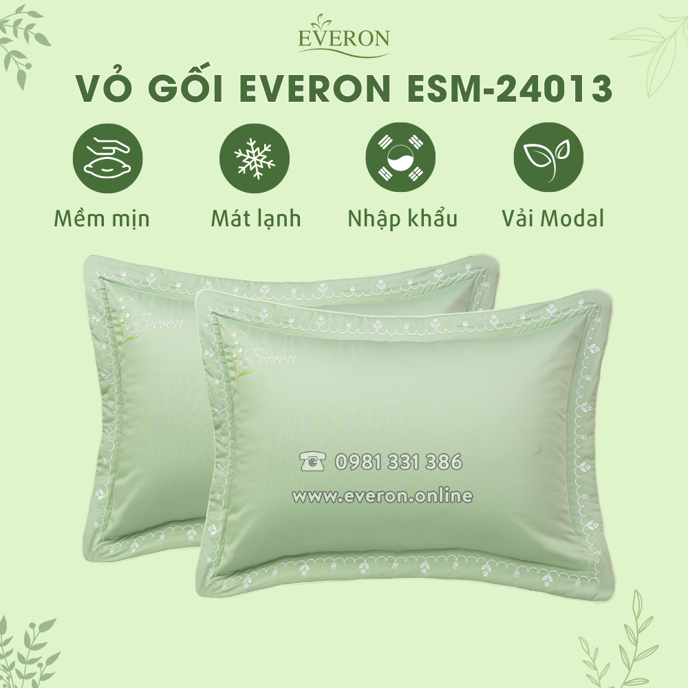 Vỏ gối Everon ESM24013 vải Modal 45*65 màu xanh thêu