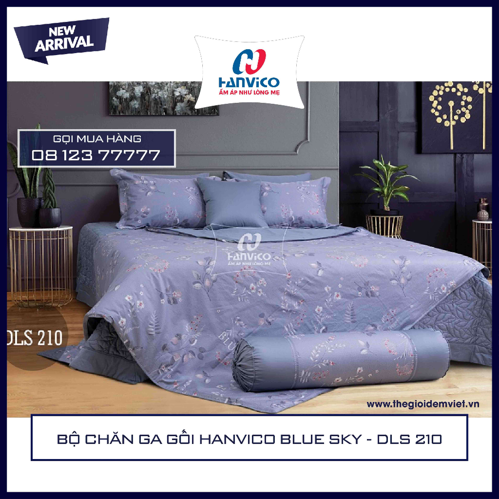 ☀️ Bộ Chăn Ga Gối ☀️ Hanvico Blue Sky DLS 210 - Vải Cotton cao cấp (bán lẻ ga chun / vỏ chăn / đôi vỏ gối)