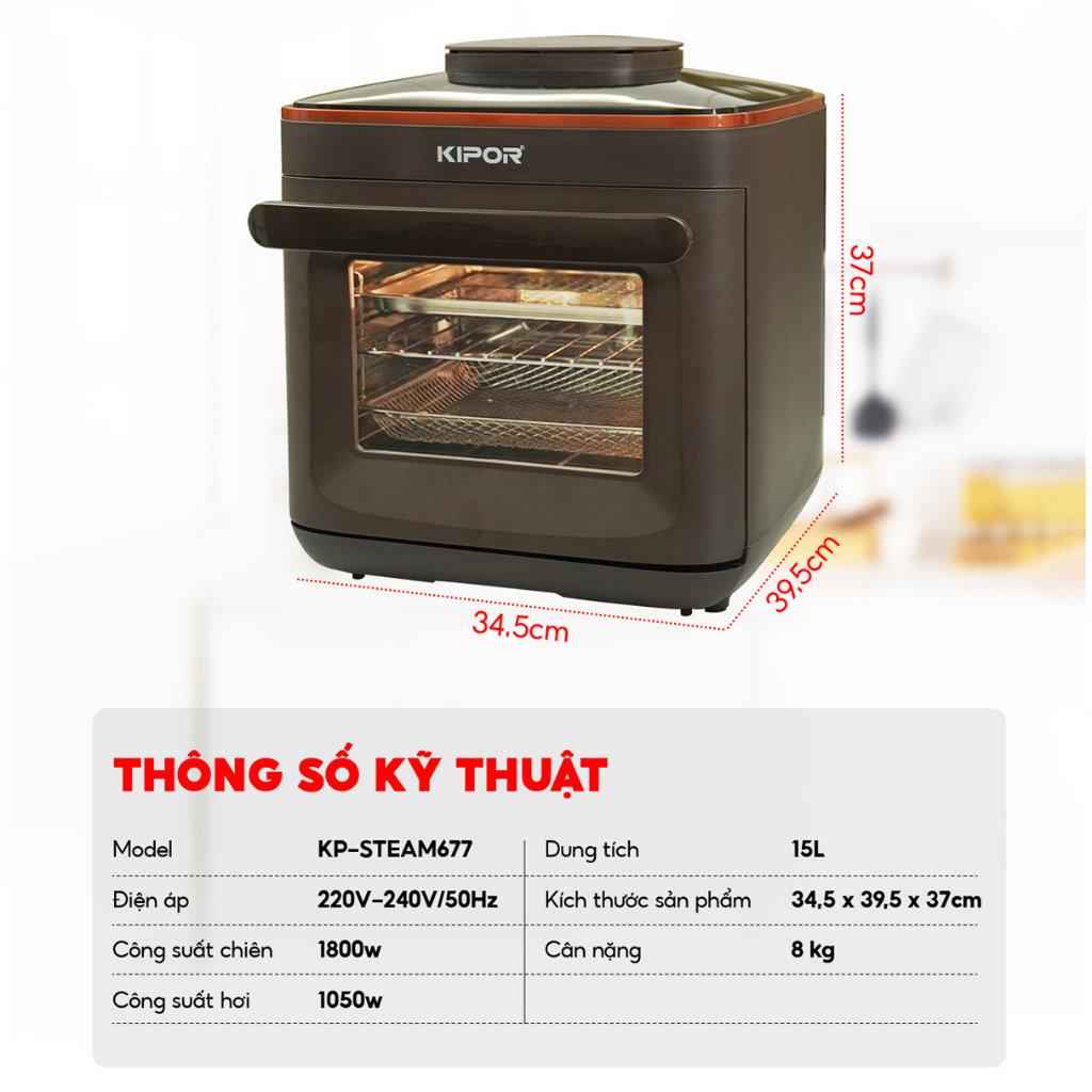 Nồi chiên hơi nước KIPOR KP-STEAM677 - bảng điều khiển điện tử nấu đa chế độ, chiên hấp đồng thời