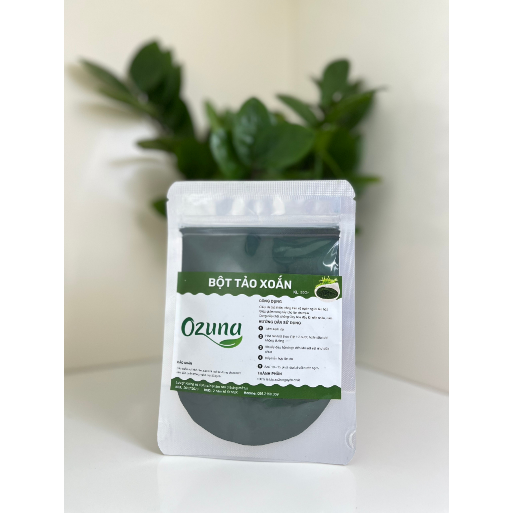 Bột đắp mặt nạ tảo xoắn nguyên chất Ozuna Việt Nam chăm sóc da mặt giúp trẻ hóa, mờ nhăn, ngừa mụn chuyên dùng spa