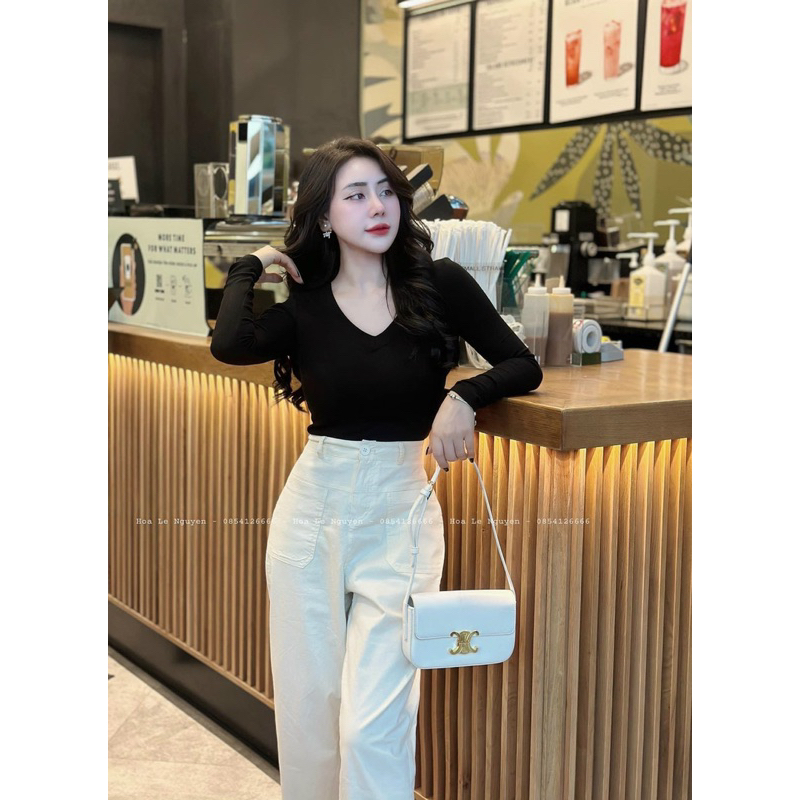 Áo Thun Nữ Thời Trang Nữ Ôm Body Cổ Tim Tay Dài Thun Co Dãn Năng Động Thoải mái