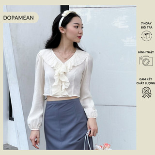 Áo kiểu cổ bèo tay dài form croptop - dopamean