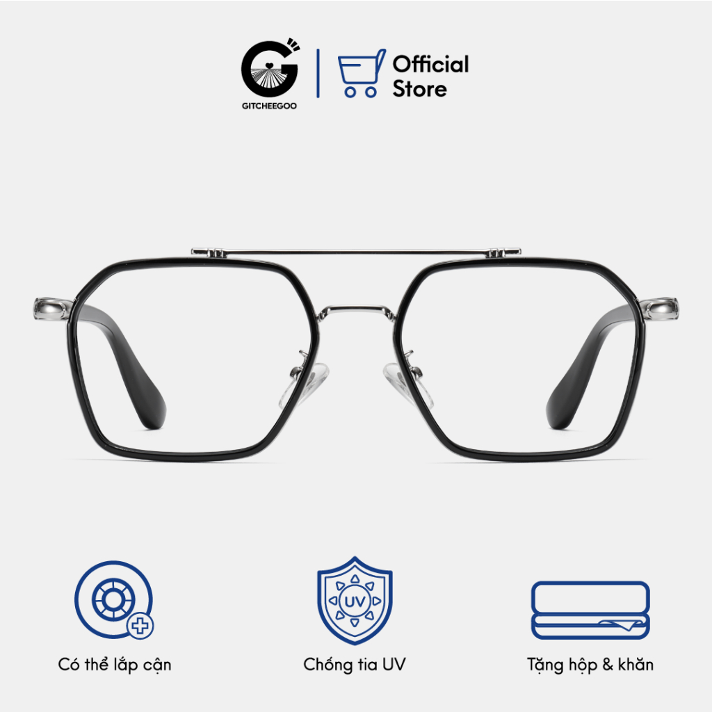 Gọng kính cận nam nữ Gitchee-Goo Iron Man gọng kim loại hoạ tiết Chrome Heart