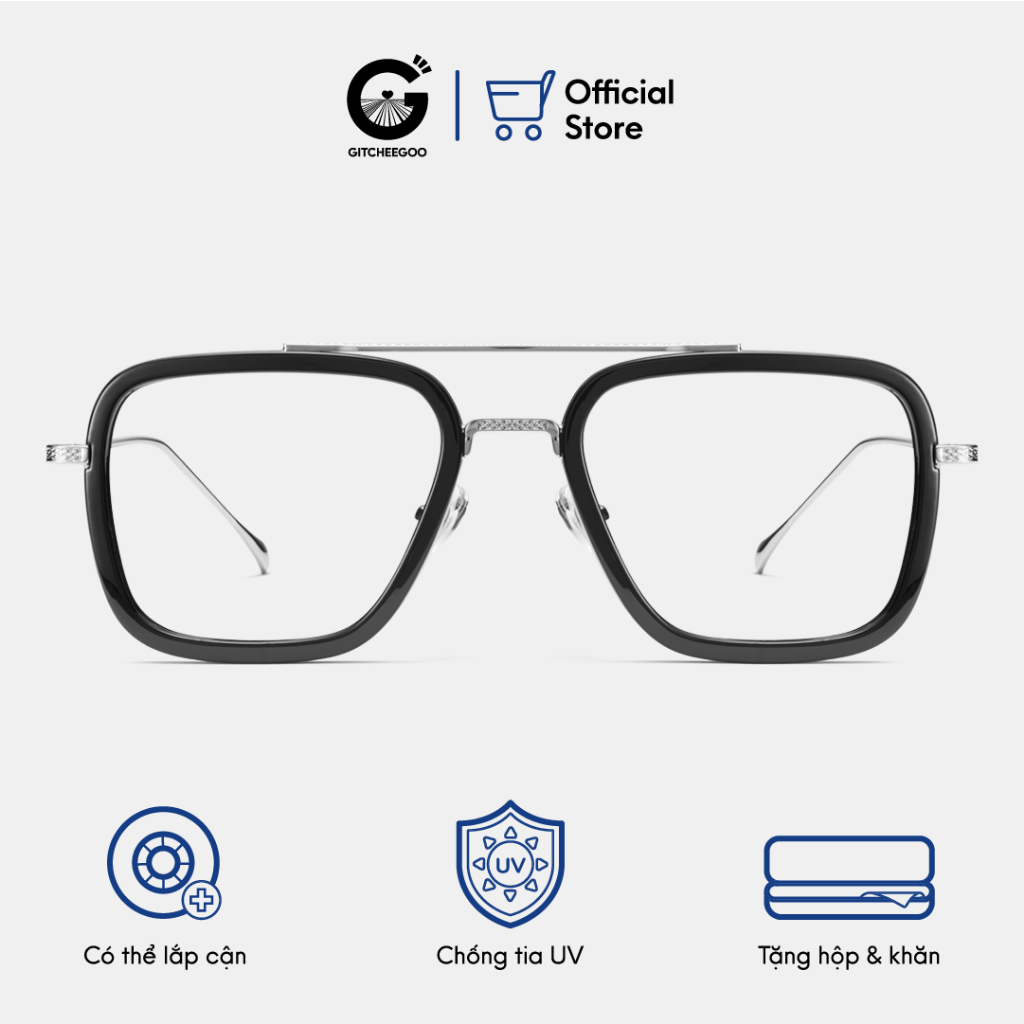 Gọng kính cận nam nữ Gitchee-Goo Iron Man Edith Tony Stark cao cấp mắt vuông gọng kim loại chống ánh sáng xanh