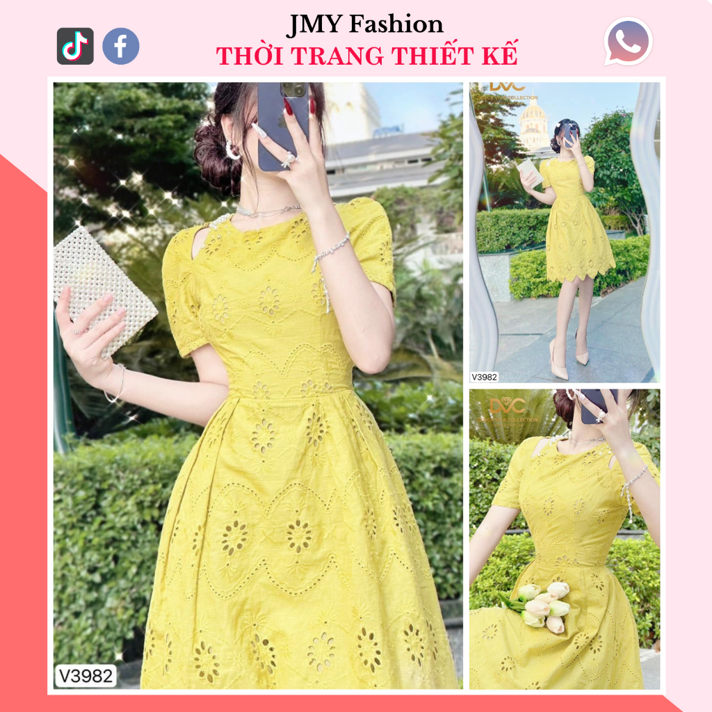 váy hoa dáng A xoè xanh cốm công sở