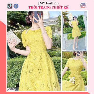 V3982 Váy đầm xanh thêu hoa hở vai đính ngọc tiểu thư [Dolce Viva Colection (DVC)] váy hoa dáng A xoè xanh cốm công sở