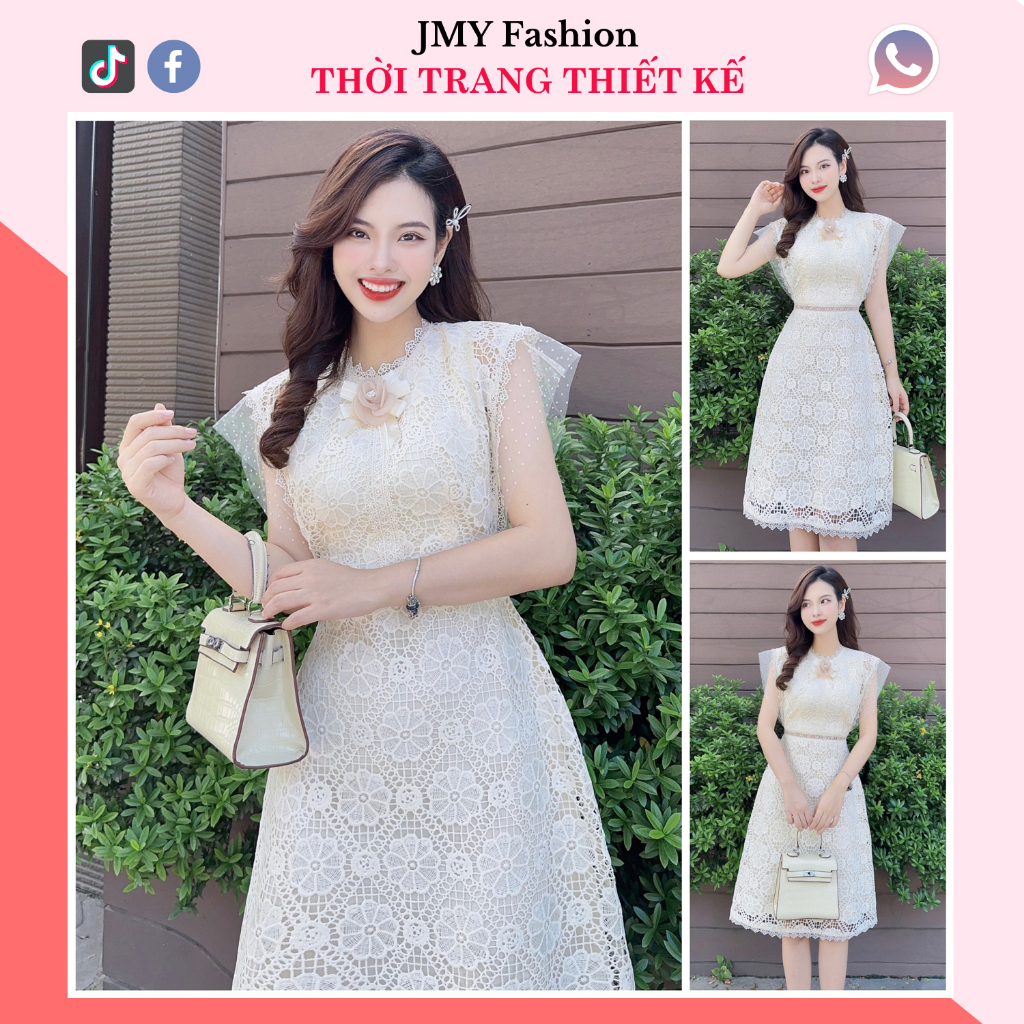 váy đầm ren hoa tay lưới cánh tiên (tặng kèm tag hoa cài)