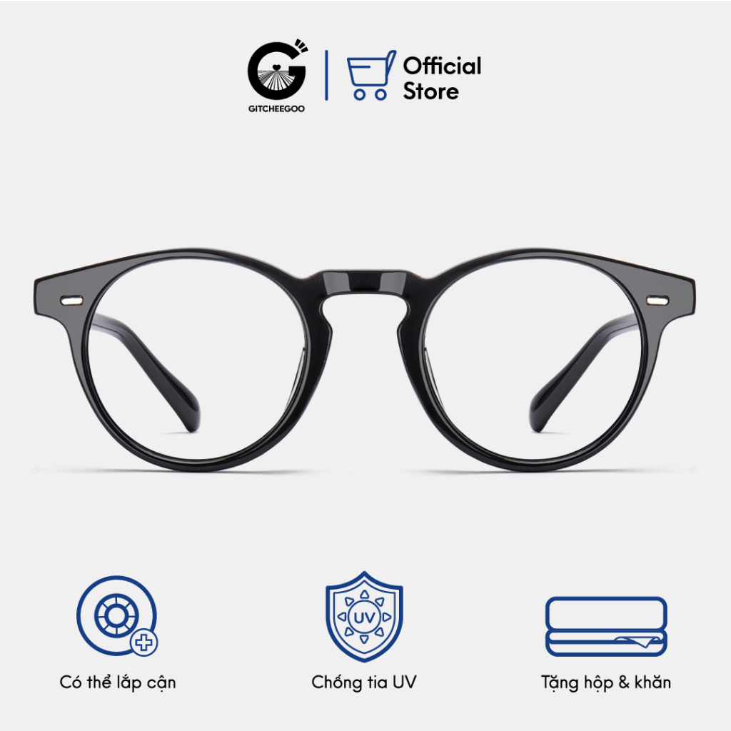 Gọng kính cận nam nữ Gitchee-Goo Joy gọng nhựa dáng oval mắt kính chống tia UV