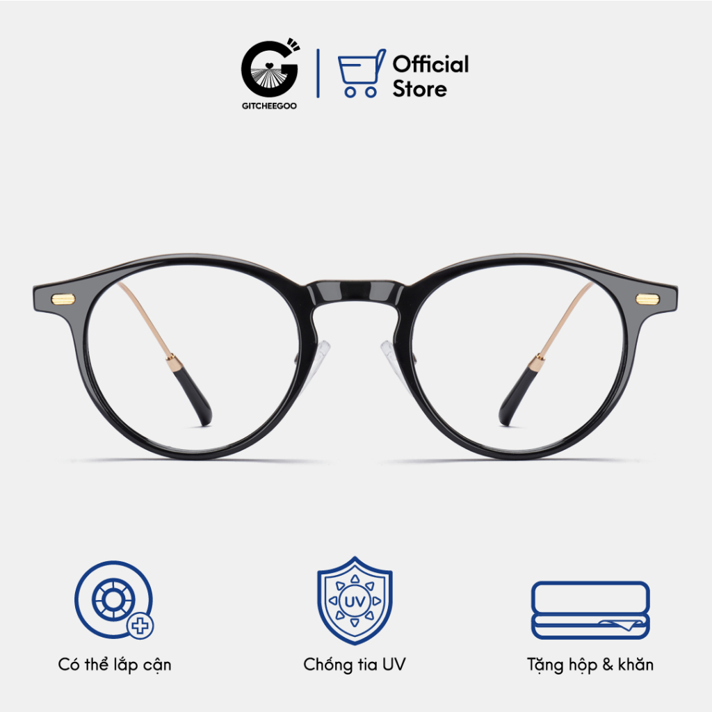 Gọng kính cận nam nữ Gitchee-Goo Irene gọng nhựa dáng oval mắt kính chống tia UV