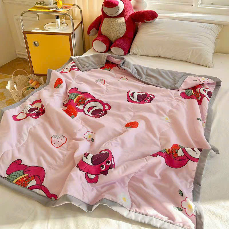 Chăn đũi cotton cho bé đắp mùa hè thu, Chăn cho bé đi học 1m1x1m5, chăn đũi trẻ em poly 2 mặt hình có trần bông mỏng