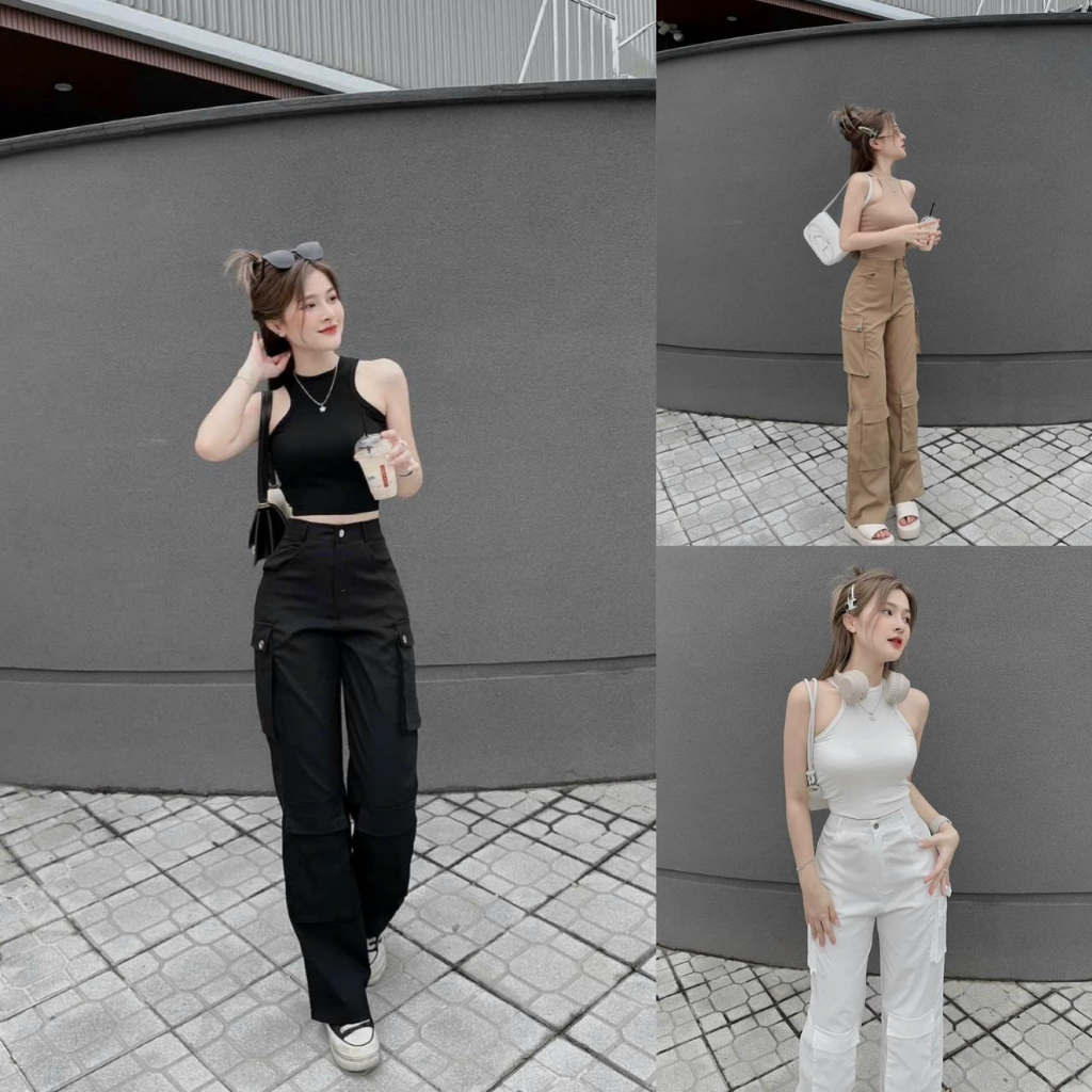 Sét Áo sát nách croptop Phối Quần Dài 4 Túi Hôp Có Dây Kéo Sam Closet Phù Hợp Để Tới Công Sở, Đi Làm Hoặc Đi Chơi.