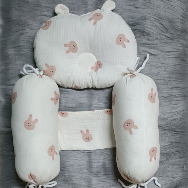 Bộ chặn kèm gối bông xô Muslin cho bé