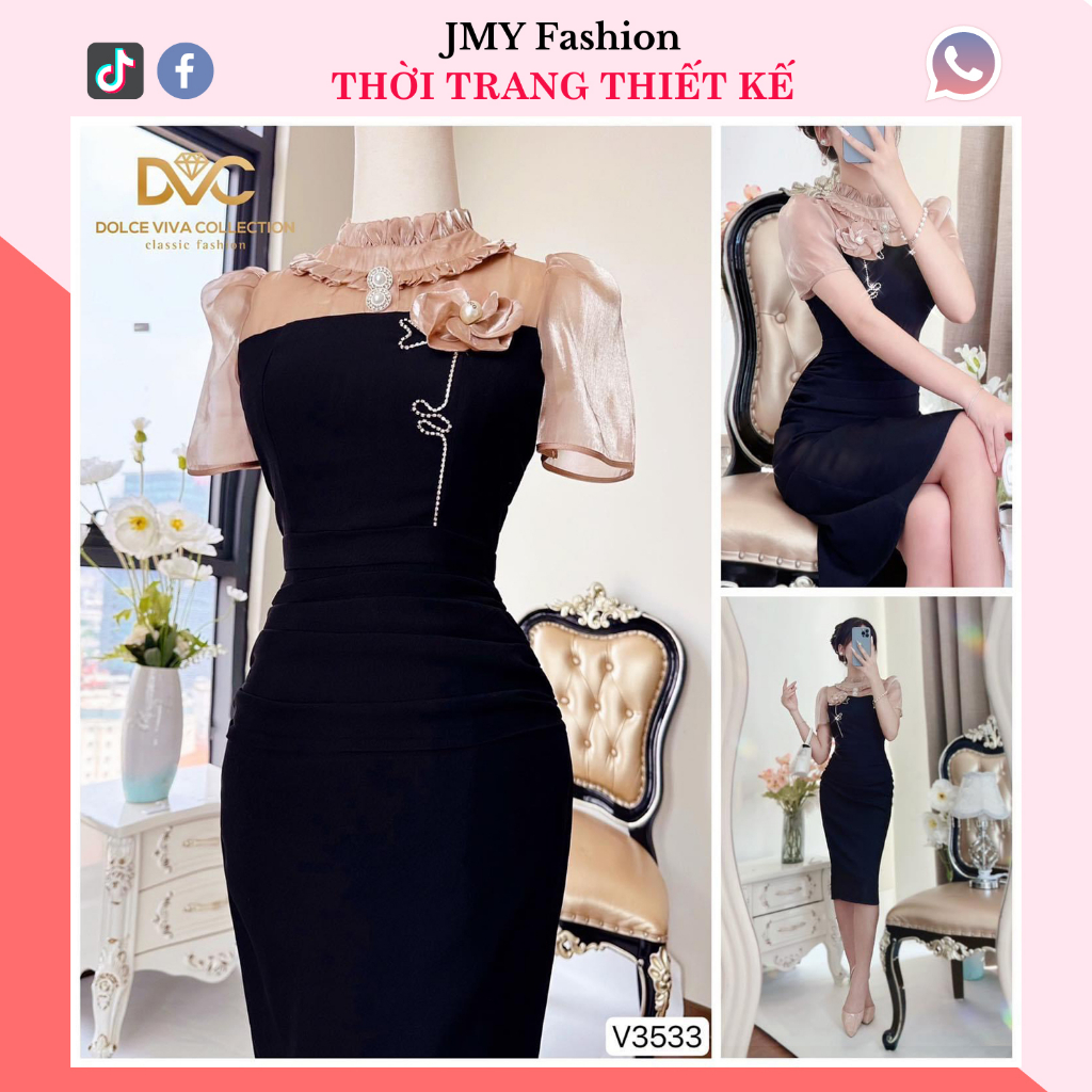 váy đầm đen body nhún eo công sở
