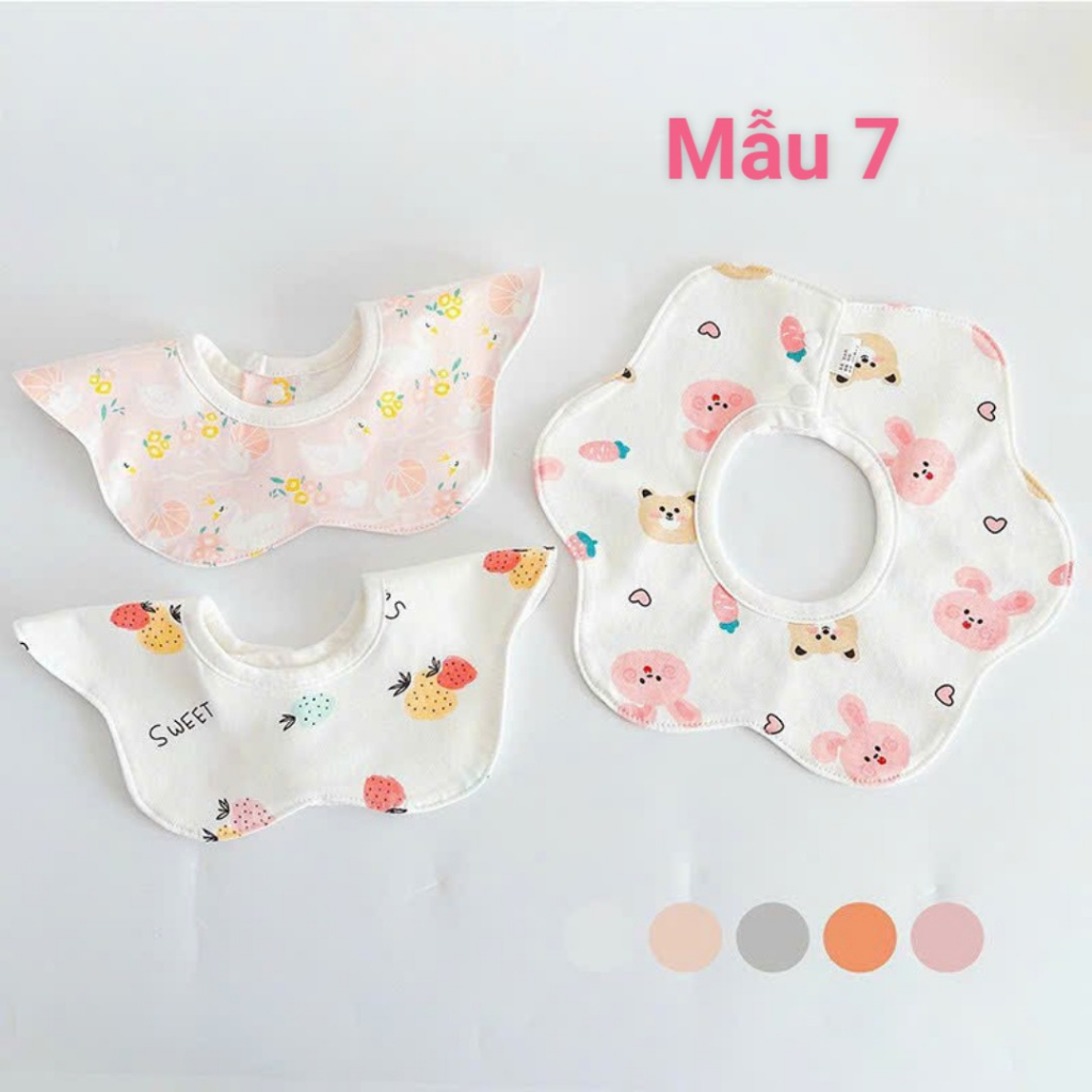 Set 3 yếm cổ tròn cánh hoa Cotton mềm mại dễ thương BABYKING cho bé