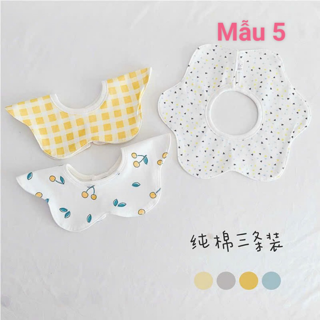 Set 3 yếm cổ tròn cánh hoa Cotton mềm mại dễ thương BABYKING cho bé