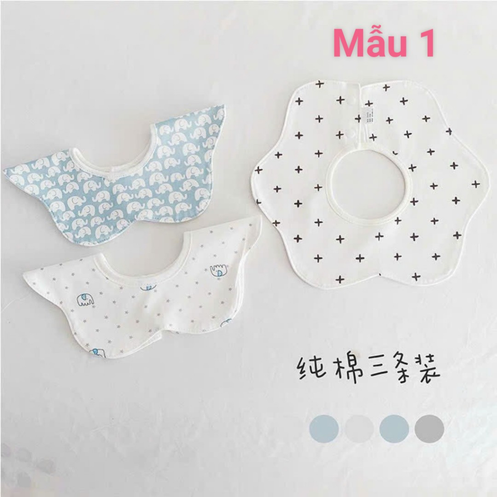 Set 3 yếm cổ tròn cánh hoa Cotton mềm mại dễ thương BABYKING cho bé