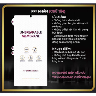Miếng dán PPF nhám Samsung galaxy S23 Ultra , S22 Ultra chống bám vân tay
