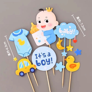 Combo 2Set cắm giấy chủ đề em bé thôi nôi trang trí bánh kem