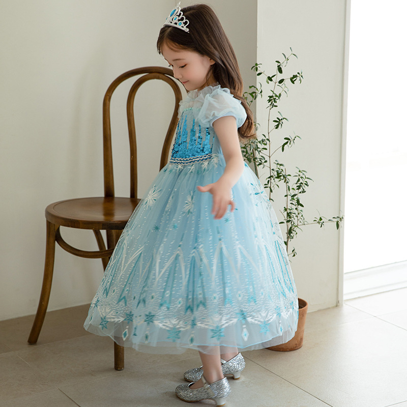 Váy công chúa Elsa màu xanh cho bé gái 3-10 tuổi