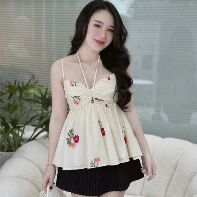 Áo 2 dây hoa nhí, Áo 2 dây hoa, áo hoa, áo dây, áo crotop