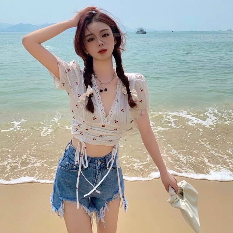 Áo 2 dây hoa nhí, Áo 2 dây hoa, áo hoa, áo dây, áo crotop