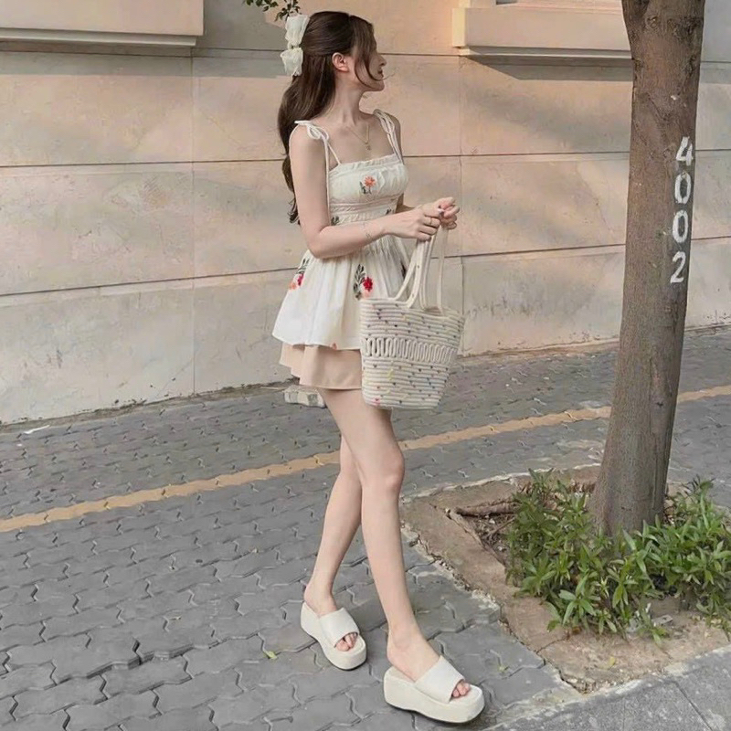 Áo 2 dây hoa nhí, Áo 2 dây hoa, áo hoa, áo dây, áo crotop