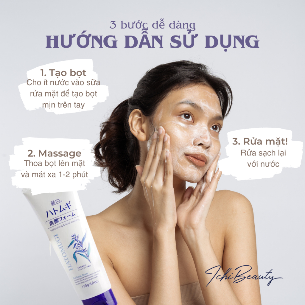 Sữa rửa mặt Hatomugi Cleansing Facial Foam chiết xuất ý dĩ dưỡng ẩm dưỡng trắng da Nhật Bản 130g 170g | Ichibeauty.vn