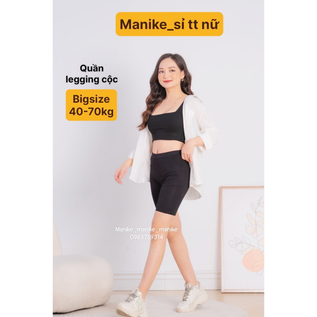 Quần Legging Nữ Lửng Manike Vải Thun Cao Cấp Biker Đùi Ngố Dáng Ôm Bó Lưng