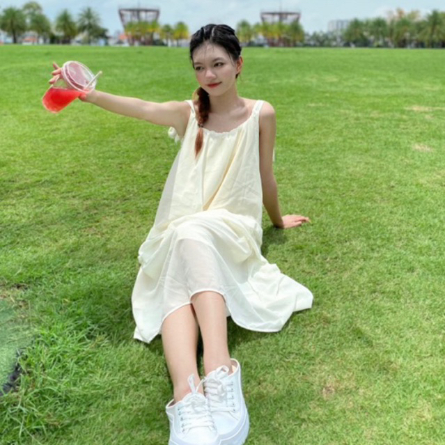 Đầm 2 dây dáng dài fom rộng Thời Trang đi biển cho nữ chất voan 2 lơp - AAG99 - DAM012