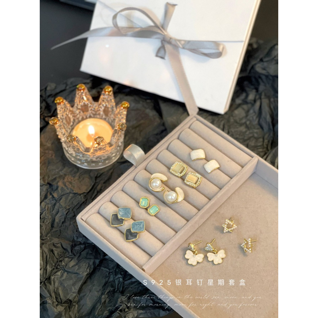 Bông tai khuyên tai sét 7 đôi chất liệu mạ bạc không gỉ 1 hộp fullbox siêu sang chảnh