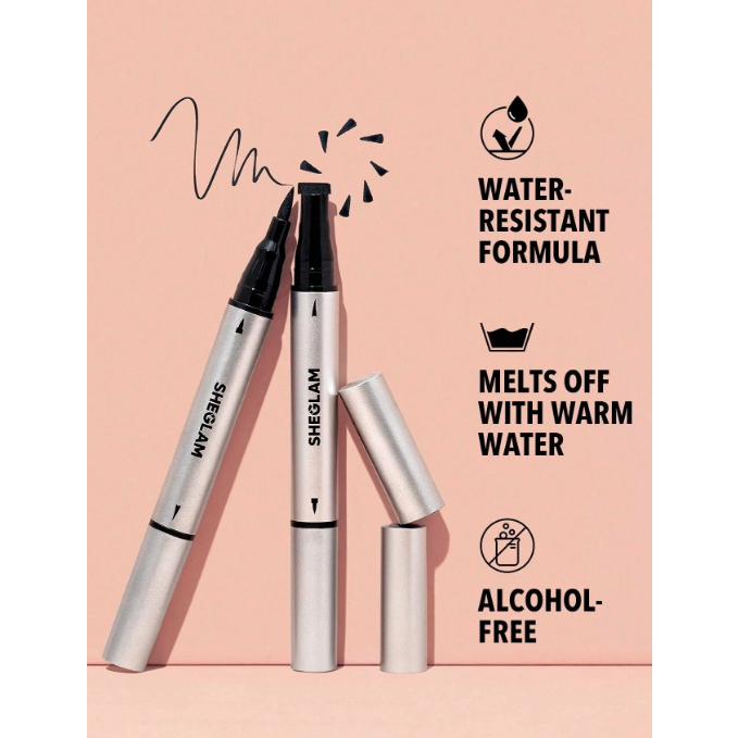 Bút kẻ mắt nước Sheglam lâu trôi 2 đầuu, eyeliner mực đen