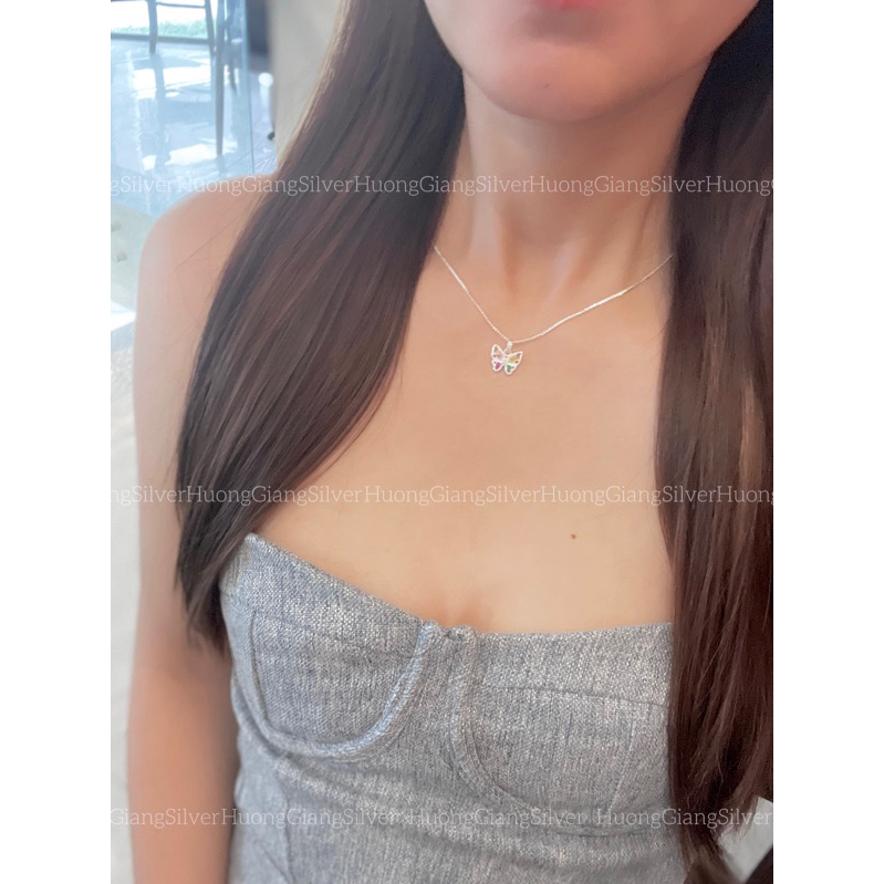 Dây chuyền hình bướm sắc màu bạc ta - HuongGiangSilver
