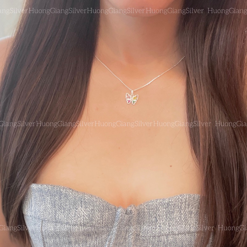 Dây chuyền hình bướm sắc màu bạc ta - HuongGiangSilver