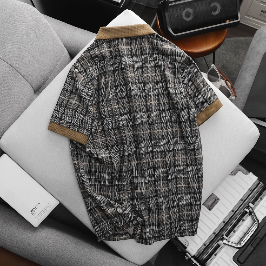 Áo Polo Nam Glen Check Brown, Chất Vải Cotton blend Thoải Mái, PL0067, SOMEHOW