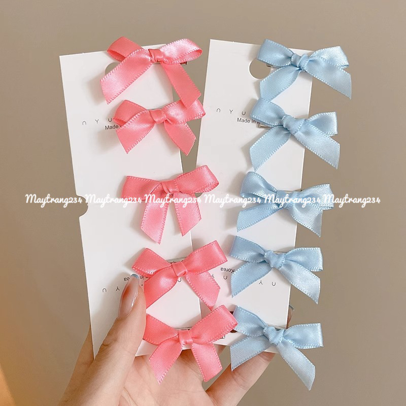 Set 5 kẹp nơ mini nhiều màu đen , trắng , xanh , Hồng